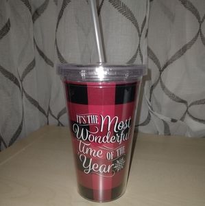 Most Wonderful Time tumbler Red and black buffalo print